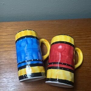 Set Of 2 Handmade Ceramic Salt And Peppers Shakers With Handles 4.25”tall